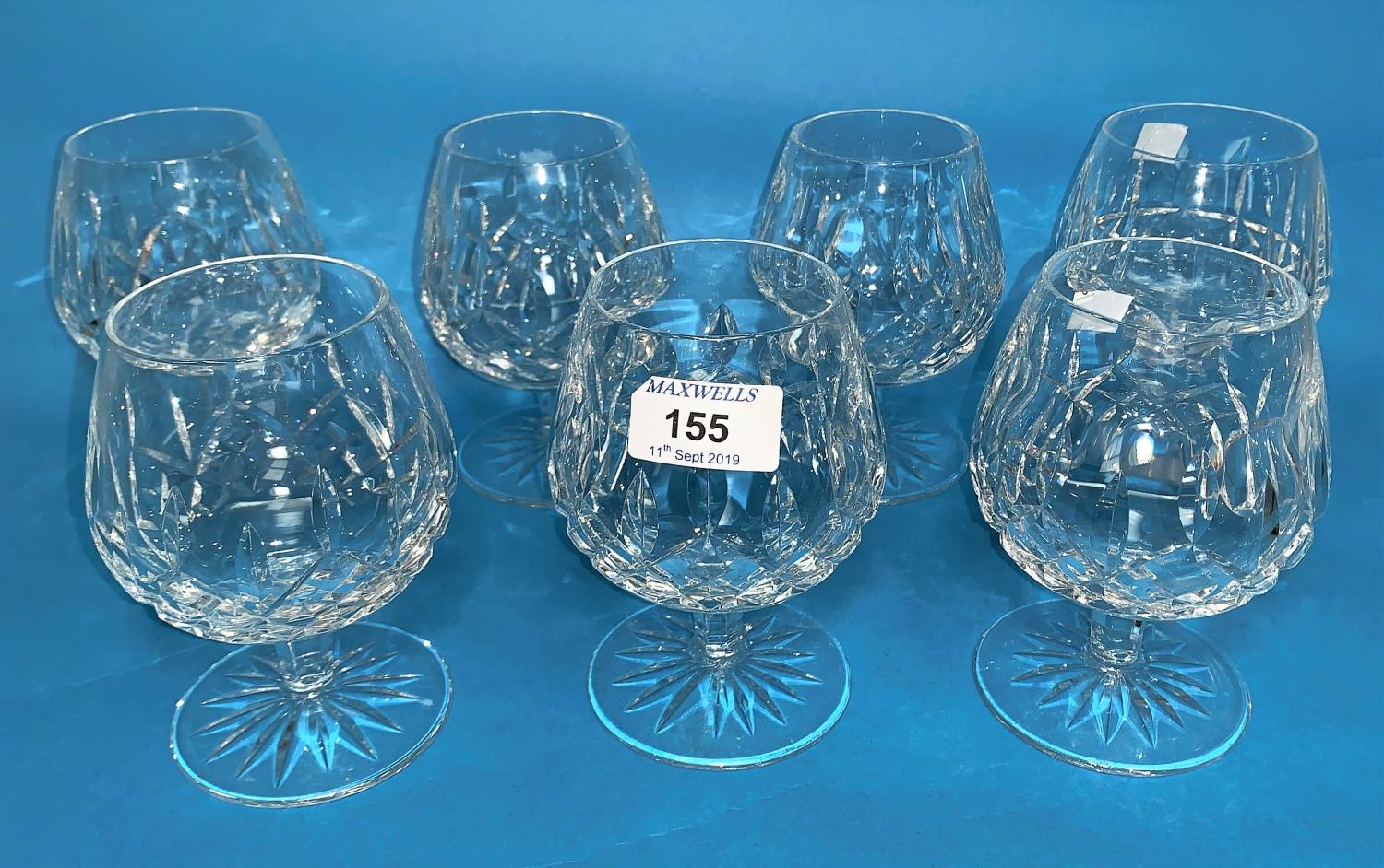 A Waterford Crystal Lismore set of 6 brandy balloons and another similar pattern