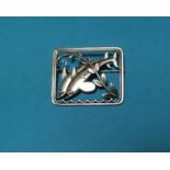 A Georg Jensen brooch marked 251 featuring two dolphins jumping and olive branch stamped 925