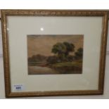 CALLOW - watercolour, rural lake scene with figures, signed with monogram W,C 13 x 18 cm, framed