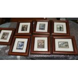 Seven artist signed miniature prints depicting Irish characters, etc., framed and glazed