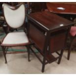 A mahogany rectangular side/serving table with drop down sides and an Art Nouveau shield back dining