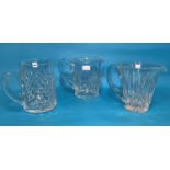 Three Waterford Crystal water jugs, heights 6" & 6.5"
