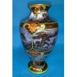 A 1930's Wedgwood lustre baluster vase decorated with chinoiserie scenes of a man in a boat, with