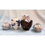 Four pieces of late 19th/early 20th century Chinese blue & white china: a ginger with cloisonné