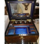 A Victorian burr walnut vanity box, fitted mirror to the lid, sprung drawer below with 4