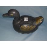 A Chinese pewter and brass duck box, length 16cm