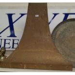 An Arts & Crafts brass chimney piece; other items of metalware