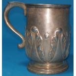 A hallmarked silver christening mug with acanthus decoration, Birmingham 1938, 3.5oz.