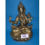 A gilt bronze female buddha sat in meditative pose with mark to base height 21cm