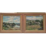 Jean Kevorkian: "Le Juch & Pont L'Aven, Finistere", pair of oils on canvas, signed, 15" x 18",