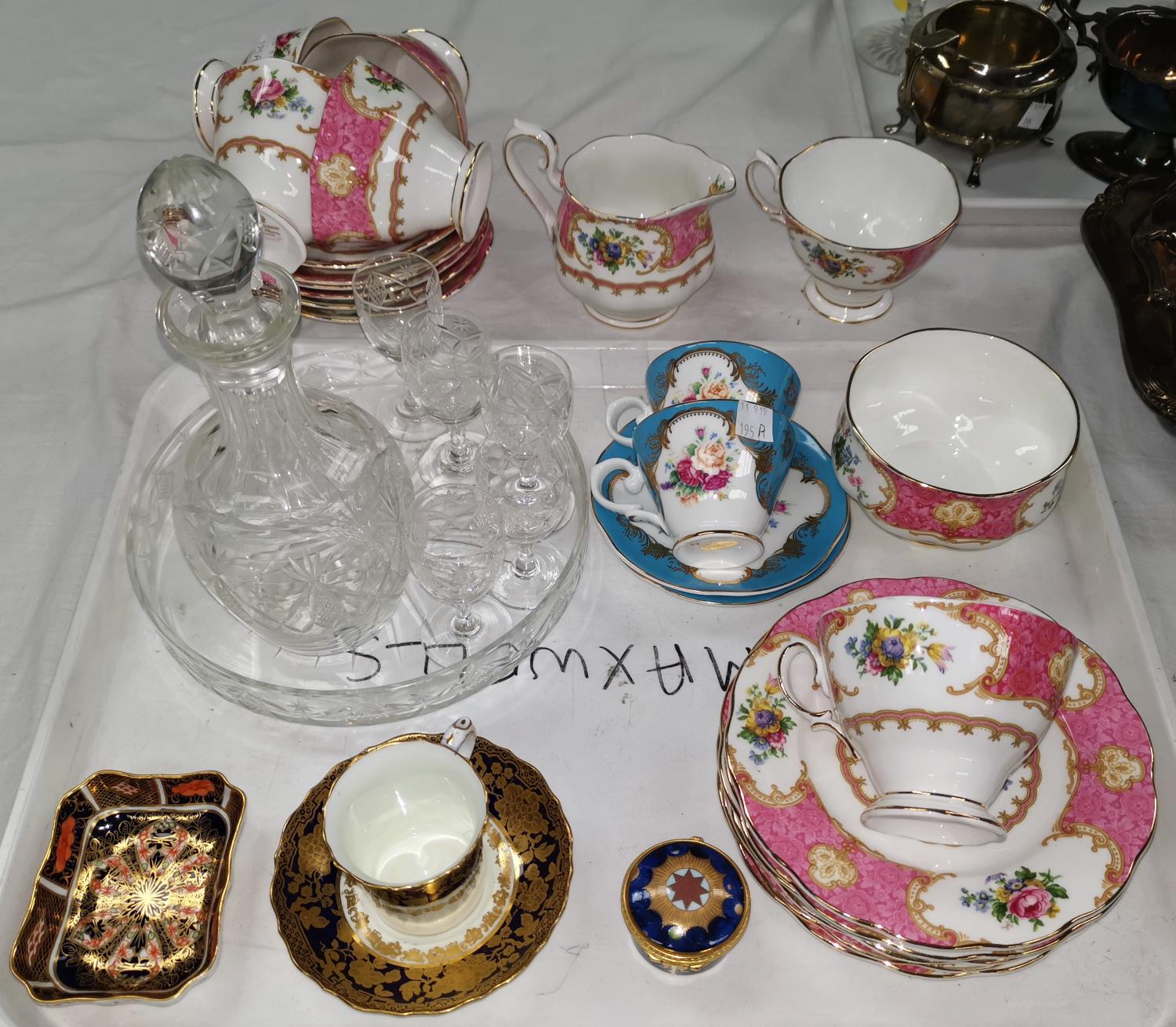 A sel;ection of decorative china including Royal Albert cups and saucers, Royal Crown Derby dish,
