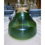 A continental Art Nouveau green iridescent glass vase with plated metal mount decorated with