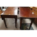 A 19th century mahogany Pembroke table on turned legs and castors; a Victorian mahogany