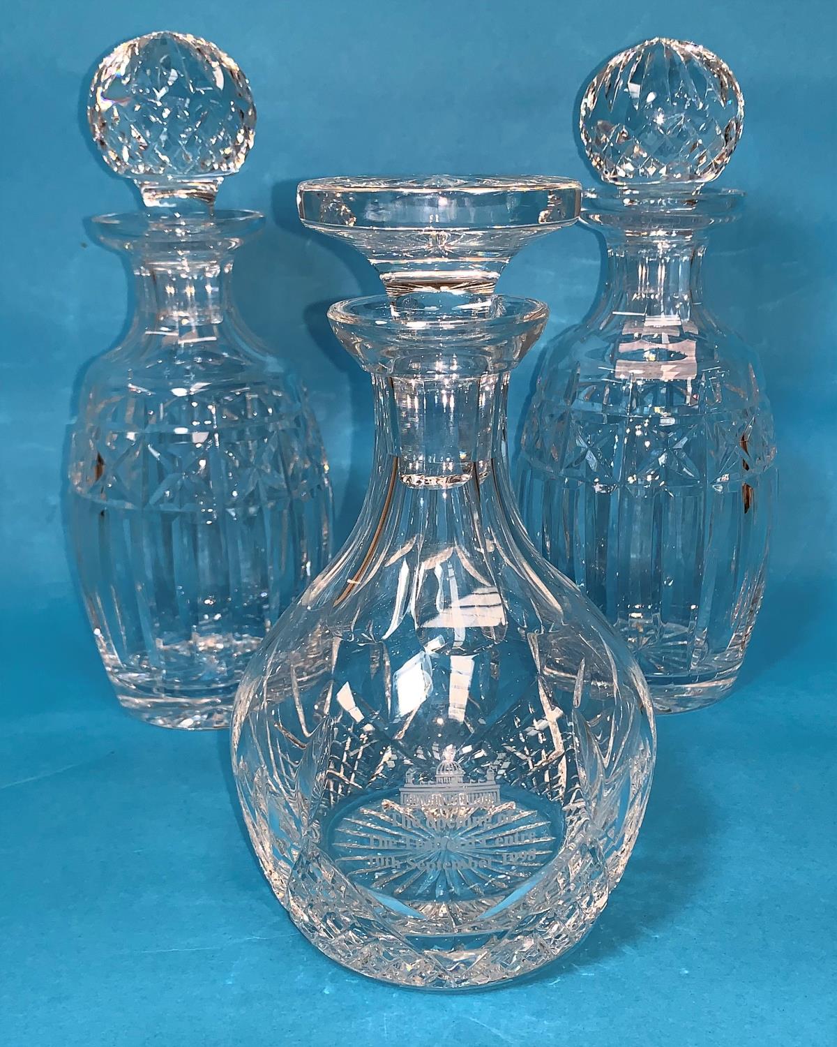 A pair of Waterford Crystal decanters, height 10"; another similar (a.f.) - Image 2 of 2