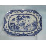 An 18th/19th century Chinese porcelain plate of rectangular canted form, decorated with figures in a