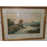 WILLIAM LANGLEY, watercolour, Lake District scene with figure on pathway, signed 25 x 38cm, framed