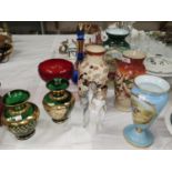 A selection of 19th century and later coloured glass vases; a Lladro wedding group, 8"