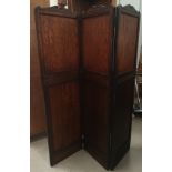 An oak panelled table, 3 folding screen panel , width 15", 45" fully extended, height 56"