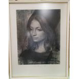 After Pietro Annigoni: print of Christina 2, monochrome framed and glazed