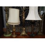 A selection of brass table lamps including Corinthian column lamps etc