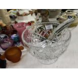 A 1930's cut glass pedestal fruit bowl with servers; other china and glass; decorative items