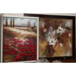 20th Century: a large modern oil on canvas depicting white poppies, 39" x 47", framed; E Jones,