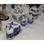 A Portmeirion large covered tureen; a Victorian large blue & white teapot and cheese dish; a pair of