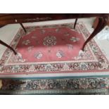 A middle eastern design rug, hand knotted with thick pile, 61" x 37"; 2 Aubusson design rugs, 89"