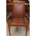 A pair of 1960's/70's Dyrlund armchairs with teak frames, upholstered seats and backs, height of