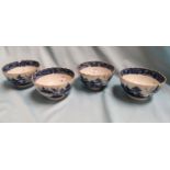 Four 18th Century Chinese blue and white rice bowls (some chipping)