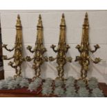 A set of 4 ornate gilt metal 5 branch wall chandeliers on classical column brackets with bow and