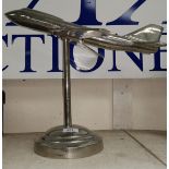 A cast metal jet aircraft on stand, length 43 cm