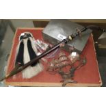 A 19th century sporran; a silver gilt nef; a Black Forest pipe; a pewter cigar box, 21 cm