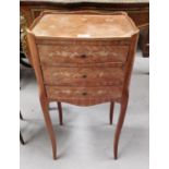 A late 18th/early 19th century marquetry inlaid 3 height bedside cabinet