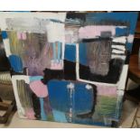 A large abstract oil on canvas painting, unsigned, unframed 102cm x 102cm