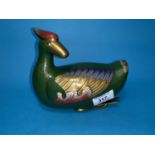 A Chinese Cloisonne duck length 18cm