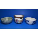 A Chinese celadon crackle glaze scalloped edge bow; a blue and white Chinese bowl;a Chinese