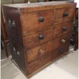 A 19th century mahogany military style chest of 3 long and 2 short drawers with turned ebonised