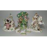 A late 18th/early 19th century Staffordshire bocage group: 2 musicians with animals, height 8.5" (
