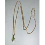 A modern 9 carat gold pendant set opal coloured stones, 1 gm, on rope twist chain stamped '750',