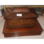 An early 19th century rosewood 2 division tea caddy; a 19th century mahogany workbox