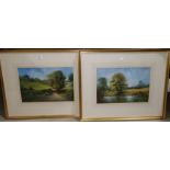 E Bradley: Landscape scenes, pair of oils on card, signed, 9" x 12.5", framed and glazed