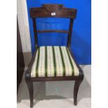 A Regency period dining chair with reeded top rail and striped seat; a nest of 3 mahogany occasional