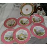 A Victorian 6 piece part dessert service hand painted with Lakeland scenes; another dessert plate