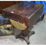 A Georgian mahogany worktable with drop flaps, single drawer and sliding embroidery bag under