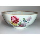 A 19th century Chinese famille rose circular punch bowl on raised foot, diameter 12" (chip to