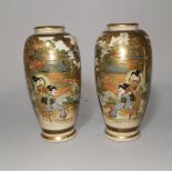 A pair of Japanese satsuma vase, hand painted in traditional manner highlighted in gilt, signature