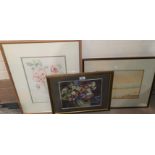 Isobel Barber: still life of flowers, watercolour, signed, 9" x 11.5", framed and glazed; 2 other