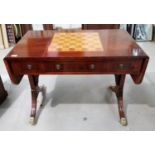 A Regency style inlaid mahogany sofa/games table with chess/backgammon board by Wade; a similar