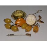 A selection of Victorian and later costume jewellery: amber coloured earrings; etc.